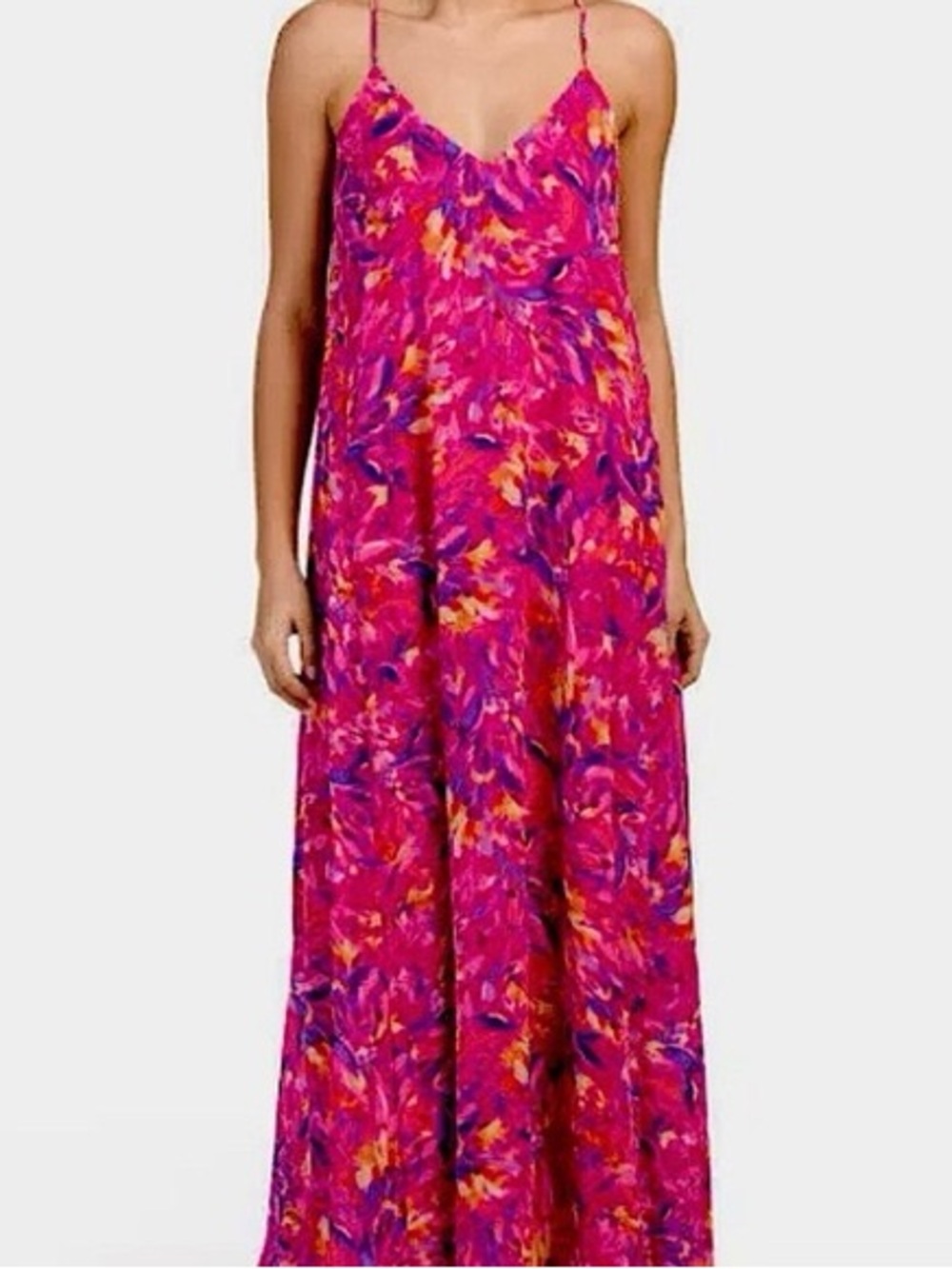 Nicole Miller Fuchsia Floral Maxi Dress M Resort Wedding Vacation